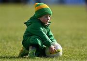 13 March 2022; Sé Walsh-Rooney from Mornington in Meath, takes part in the &quot;bring a ball&quot; initiative at half-time in the Allianz Football League Division 2 match between Meath and Cork at Páirc Táilteann in Navan, Meath. Photo by Brendan Moran/Sportsfile