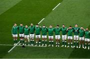 12 March 2022; The Ireland team stand for the national anthem before the Guinness Six Nations Rugby Championship match between England and Ireland at Twickenham Stadium in London, England. Photo by David Fitzgerald/Sportsfile