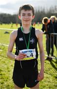 12 March 2022; Noah Watt of Campbell College, Belfast, after competing in the minor boys 2500m during the Irish Life Health All-Ireland Schools Cross Country at the City of Belfast Mallusk Playing Fields in Belfast. Photo by Ramsey Cardy/Sportsfile