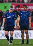12 March 2022; James Tracy and Michael Ala'alatoa of Leinster during the United Rugby Championship match between Ulster and Leinster at Kingspan Stadium in Belfast. Photo by Harry Murphy/Sportsfile