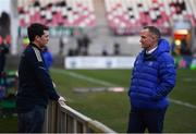 12 March 2022; Leinster digital media manager Paul Cahill and Leinster senior communications & media manager Marcus Ó Buachalla during the United Rugby Championship match between Ulster and Leinster at Kingspan Stadium in Belfast. Photo by Harry Murphy/Sportsfile