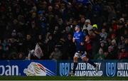 12 March 2022; Joe McCarthy of Leinster runs out before the United Rugby Championship match between Ulster and Leinster at Kingspan Stadium in Belfast. Photo by Harry Murphy/Sportsfile