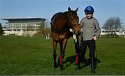 14 March 2022; Honeysuckle and Coleman Comerford on the gallops ahead of the Cheltenham Racing Festival at Prestbury Park in Cheltenham, England. Photo by Seb Daly/Sportsfile
