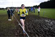 12 March 2022; Caitlin Hughes of St Louis CS Kiltimagh, Mayo, competing in the intermediate girls 3500m during the Irish Life Health All-Ireland Schools Cross Country at the City of Belfast Mallusk Playing Fields in Belfast. Photo by Ramsey Cardy/Sportsfile