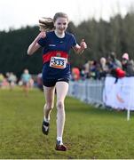 12 March 2022; Clodagh Gill of St Marys Ballina, Mayo, competing in the intermediate girls 3500m during the Irish Life Health All-Ireland Schools Cross Country at the City of Belfast Mallusk Playing Fields in Belfast. Photo by Ramsey Cardy/Sportsfile