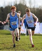 12 March 2022; Lughaigh Mallon of Rathmore Grammar School, Belfast, competing in the intermediate boys 5000m during the Irish Life Health All-Ireland Schools Cross Country at the City of Belfast Mallusk Playing Fields in Belfast. Photo by Ramsey Cardy/Sportsfile