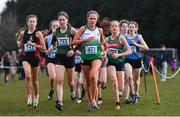 12 March 2022; Runners, from left, Ava Costello of Scoil Mhuire, Trim, Galway, Rebecca Rossiter of Down High School, Downpatrick, Down, Roise Roberts of Dominican College, Fortwilliam, Belfast, and Muireann Duffy of Loreto Clonmel, Tipperary, competing in the senior girls event during the Irish Life Health All-Ireland Schools Cross Country at the City of Belfast Mallusk Playing Fields in Belfast. Photo by Ramsey Cardy/Sportsfile