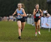 12 March 2022; Hannah Kehoe of Loreto, Kilkenny, competing in the senior girls 3500m during the Irish Life Health All-Ireland Schools Cross Country at the City of Belfast Mallusk Playing Fields in Belfast. Photo by Ramsey Cardy/Sportsfile