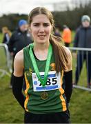 12 March 2022; Rebecca Rossiter of Down High School, Downpatrick, Down, after winning the senior girls 3500m during the Irish Life Health All-Ireland Schools Cross Country at the City of Belfast Mallusk Playing Fields in Belfast. Photo by Ramsey Cardy/Sportsfile