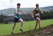 12 March 2022; James Miney of Moyne CS, Longford, left, and Tom Crudgington of Down High School, Downpatrick,   Down, competing in the senior boys 6500m, competing in the senior boys 6500m during the Irish Life Health All-Ireland Schools Cross Country at the City of Belfast Mallusk Playing Fields in Belfast. Photo by Ramsey Cardy/Sportsfile