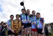 12 March 2022; On the podium after the minor girls race are, Presentation Kilkenny, during the Irish Life Health All-Ireland Schools Cross Country at the City of Belfast Mallusk Playing Fields in Belfast. Photo by Ramsey Cardy/Sportsfile