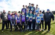 12 March 2022; On the podium after the minor boys race are, St. Paul's, Raheny, Dublin, Naas CBS, Kildare, and Douglas Community School, Cork, during the Irish Life Health All-Ireland Schools Cross Country at the City of Belfast Mallusk Playing Fields in Belfast. Photo by Ramsey Cardy/Sportsfile