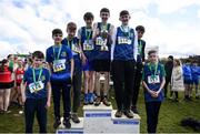 12 March 2022; On the podium after the minor boys race are, Naas CBS, Kildare, during the Irish Life Health All-Ireland Schools Cross Country at the City of Belfast Mallusk Playing Fields in Belfast. Photo by Ramsey Cardy/Sportsfile