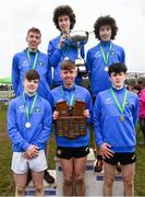 12 March 2022; On the podium after the senior boys race, are, St Flannans Ennis, Clare, during the Irish Life Health All-Ireland Schools Cross Country at the City of Belfast Mallusk Playing Fields in Belfast. Photo by Ramsey Cardy/Sportsfile