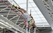 27 February 2022; Matthew Rossiter of St Abbans AC, Laois, competing in the senior men's pole vault during day two of the Irish Life Health National Senior Indoor Athletics Championships at the National Indoor Arena at the Sport Ireland Campus in Dublin. Photo by Sam Barnes/Sportsfile