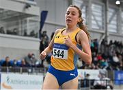 27 February 2022; Sarah Healy of UCD AC, Dublin, competing in the senior women's 3000m during day two of the Irish Life Health National Senior Indoor Athletics Championships at the National Indoor Arena at the Sport Ireland Campus in Dublin. Photo by Sam Barnes/Sportsfile