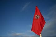 14 March 2022; A corner flag at Dalymount Park in Dublin before the SSE Airtricity League Premier Division match between Bohemians and Shelbourne. Photo by Brendan Moran/Sportsfile