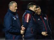 14 March 2022; St Patrick's Athletic manager Tim Clancy, right, with his assistant manager Jon Daly before the SSE Airtricity League Premier Division match between St Patrick's Athletic and UCD at Richmond Park in Dublin. Photo by Piaras Ó Mídheach/Sportsfile