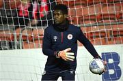 14 March 2022; St Patrick's Athletic goalkeeper Joseph Anang in the warm-up before the SSE Airtricity League Premier Division match between St Patrick's Athletic and UCD at Richmond Park in Dublin. Photo by Piaras Ó Mídheach/Sportsfile