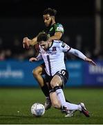 14 March 2022; Joe Adams of Dundalk in action against Barry Cotter of Shamrock Rovers during the SSE Airtricity League Premier Division match between Dundalk and Shamrock Rovers at Oriel Park in Dundalk, Louth. Photo by Ben McShane/Sportsfile