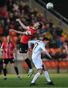 14 March 2022; Cameron Dummigan of Derry City in action against Dean Williams of Drogheda United during the SSE Airtricity League Premier Division match between Derry City and Drogheda United at The Ryan McBride Brandywell Stadium in Derry. Photo by Ramsey Cardy/Sportsfile