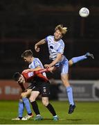 14 March 2022; Aaron O’Driscoll of Shelbourne in action against teammate Adam Thomas and Dawson Devoy of Bohemians during the SSE Airtricity League Premier Division match between Bohemians and Shelbourne at Dalymount Park in Dublin. Photo by Brendan Moran/Sportsfile