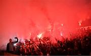 14 March 2022; Shelbourne supporters set off flares before the SSE Airtricity League Premier Division match between Bohemians and Shelbourne at Dalymount Park in Dublin. Photo by Brendan Moran/Sportsfile