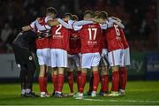 14 March 2022; St Patrick's Athletic players in a huddle before the SSE Airtricity League Premier Division match between St Patrick's Athletic and UCD at Richmond Park in Dublin. Photo by Piaras Ó Mídheach/Sportsfile