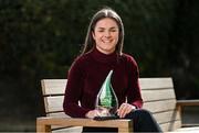 15 March 2022; Kate Sullivan from St Sylvester’s and Dublin is pictured with The Croke Park/LGFA Player of the Month award for February, at Croke Park in Jones Road, Dublin. Kate scored a goal after just ten seconds as St Sylvester’s won the currentaccount.ie All-Ireland Intermediate Club Final on February 6, and she’s also featured in all three of Dublin’s Lidl National League Division 1 fixtures to date. Kate scored two points against Cork at Croke Park on February 19 and has been in excellent form for the Sky Blues since her club exploits. Photo by Ramsey Cardy/Sportsfile
