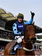 15 March 2022; Jockey Tom Cannon, on Edwardstone, celebrates after winning the Sporting Life Arkle Challenge Trophy Novices' Chase during day one of the Cheltenham Racing Festival at Prestbury Park in Cheltenham, England. Photo by David Fitzgerald/Sportsfile
