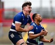 15 March 2022; Ruadhán Quinn, left, and Posi Obasa of Crescent College Comprehensive celebrate after their side's victory in the Munster Rugby Schools Senior Cup Final match between Crescent College Comprehensive, Limerick, and Presentation Brothers College, Cork, at Thomond Park in Limerick. Photo by Harry Murphy/Sportsfile