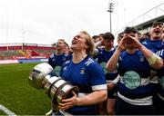 15 March 2022; Crescent College Comprehensive captain Conall Henchy celebrates with the trophy after the Munster Rugby Schools Senior Cup Final match between Crescent College Comprehensive, Limerick, and Presentation Brothers College, Cork, at Thomond Park in Limerick. Photo by Harry Murphy/Sportsfile