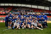 15 March 2022; Crescent College Comprehensive players celebrate with the trophy after the Munster Rugby Schools Senior Cup Final match between Crescent College Comprehensive, Limerick, and Presentation Brothers College, Cork, at Thomond Park in Limerick. Photo by Harry Murphy/Sportsfile