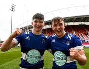 15 March 2022; Cillian Kelly and Max Clein of Crescent College Comprehensive celebrate after their side's victory in the Munster Rugby Schools Senior Cup Final match between Crescent College Comprehensive, Limerick, and Presentation Brothers College, Cork, at Thomond Park in Limerick. Photo by Harry Murphy/Sportsfile