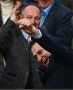 15 March 2022; Trainer Henry de Bromhead celebrates after sending Honeysuckle out to win the Unibet Champion Hurdle Challenge Trophy during day one of the Cheltenham Racing Festival at Prestbury Park in Cheltenham, England. Photo by David Fitzgerald/Sportsfile