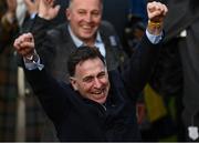 15 March 2022; Trainer Henry de Bromhead celebrates after sending Honeysuckle out to win the Unibet Champion Hurdle Challenge Trophy during day one of the Cheltenham Racing Festival at Prestbury Park in Cheltenham, England. Photo by David Fitzgerald/Sportsfile