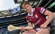 16 March 2022; To celebrate 30 years of the Allianz Leagues, six counties will wear once off retro jerseys inspired by those worn in the first season of Allianz’s sponsorship of the competition. The kits will be worn this weekend by Tyrone and Mayo in football along with Galway, Clare, Wexford and Cork in hurling. Fans can enter a draw to win a signed retro jersey with all proceeds going to Allianz’s charity partner Women’s Aid. To enter the raffle simply visit www.idonate.ie/raffle/AllianzWomensAid Pictured at the launch of the Allianz retro jerseys in Croke Park is Galway hurler Conor Whelan. Photo by Brendan Moran/Sportsfile