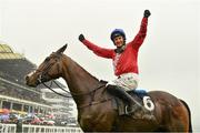 16 March 2022; Paul Townend celebrates after riding Sir Gerhard to victory in the Ballymore Novices' Hurdle on day two of the Cheltenham Racing Festival at Prestbury Park in Cheltenham, England. Photo by Seb Daly/Sportsfile
