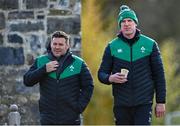 16 March 2022; Forwards coach Paul O'Connell, right, and national scrum coach John Fogarty arrive for Ireland rugby squad training at Carton House in Maynooth, Kildare. Photo by Piaras Ó Mídheach/Sportsfile