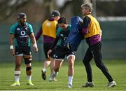 16 March 2022; Joey Carbery with defence coach Simon Easterby during Ireland rugby squad training at Carton House in Maynooth, Kildare. Photo by Piaras Ó Mídheach/Sportsfile