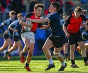 16 March 2022; Daniel Thornton of St Marys CBS is tackled by Ben Mulvaney of Ardgillan Community College during the Pat Rossiter Cup Final match between St Mary’s CBS Portlaoise, Laois and Ardgillan Community College, Dublin at Energia Park in Dublin. Photo by Eóin Noonan/Sportsfile