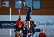 16 March 2022; Robert Keane of Ardgillan Community College wins a lineout during the Pat Rossiter Cup Final match between St Mary’s CBS Portlaoise, Laois and Ardgillan Community College, Dublin at Energia Park in Dublin. Photo by Eóin Noonan/Sportsfile