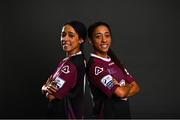 15 March 2022; Taylor, right, and Maya Rutland pose for a portrait during a Galway WFC squad portrait session at Spóirtlann an Chaisleáin Ghearr in Galway. Photo by Eóin Noonan/Sportsfile