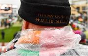 16 March 2022; A detailed view of a racegoers hat showing support for trainer Willie Mullins on day two of the Cheltenham Racing Festival at Prestbury Park in Cheltenham, England. Photo by Seb Daly/Sportsfile