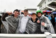 16 March 2022; Racegoers, from left, Denis Sheedy, Cian McNamara Joe Kavanagh and Jack Twohill, from Cork, on day two of the Cheltenham Racing Festival at Prestbury Park in Cheltenham, England. Photo by Seb Daly/Sportsfile