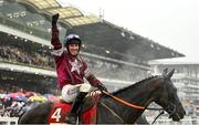 16 March 2022; Jockey Jack Kennedy celebrates after riding Delta Work to victory in the Glenfarclas Cross Country Chase on day two of the Cheltenham Racing Festival at Prestbury Park in Cheltenham, England. Photo by Seb Daly/Sportsfile