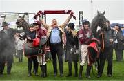 16 March 2022; Owner Michael O'Leary and wife Anita celebrate after their horses Delta Work, with jockey Jack Kennedy, right, and Tiger Roll, with jockey Davy Russell, finished first and second respectively in the Glenfarclas Cross Country Chase on day two of the Cheltenham Racing Festival at Prestbury Park in Cheltenham, England. Photo by David Fitzgerald/Sportsfile