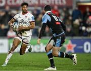 4 March 2022; Robert Baloucoune of Ulster in action against Aled Summerhill of Cardiff during the United Rugby Championship match between Ulster and Cardiff at Kingspan Stadium in Belfast. Photo by Piaras Ó Mídheach/Sportsfile