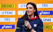 17 March 2022; Ivana Vuleta of Serbia speaking at a press conference ahead of the World Indoor Athletics Championships at the Štark Arena in Belgrade, Serbia. Photo by Sam Barnes/Sportsfile