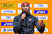 17 March 2022; Damian Warner of Canada speaking at a press conference ahead of the World Indoor Athletics Championships at the Štark Arena in Belgrade, Serbia. Photo by Sam Barnes/Sportsfile